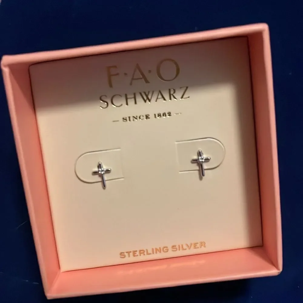 FAO Schwarz Cross Sterling Silver Earrings